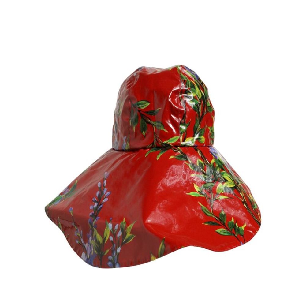Dolce & Gabbana Glossy Red Floral Wide Brim Bucket Capello Women's Hat
